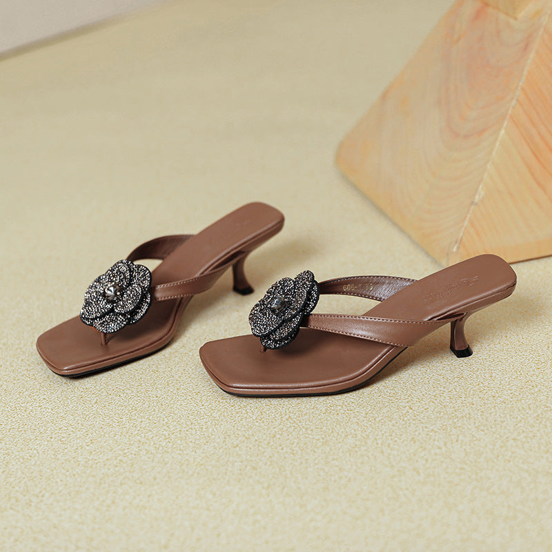 Damen Sling-Sandaletten mit funkelnder Blumenapplikation R&B