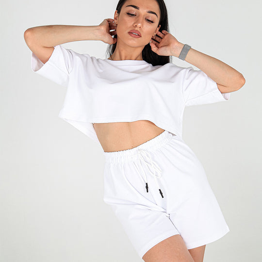 Damen lässiges Crop-Top und Shorts-Set mit elastischem Bund R&B