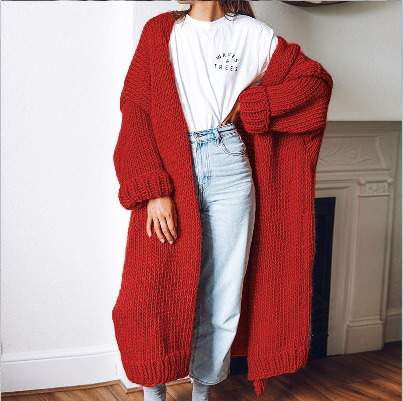 Damen Großer Strickmantel mit tiefen Taschen und voluminösen Ärmeln R&B