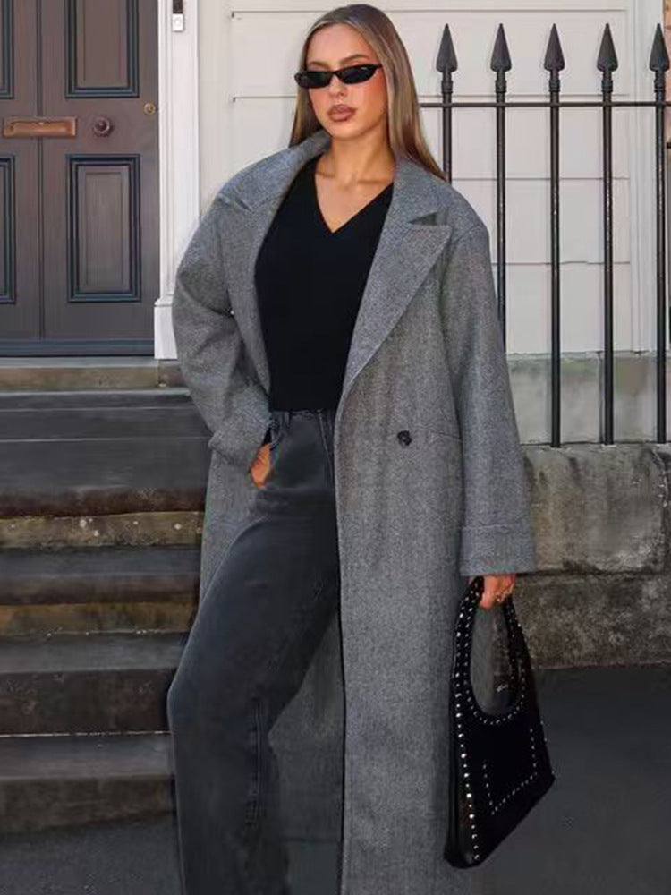 Damen Schicke Übergröße Wollmantel R&B