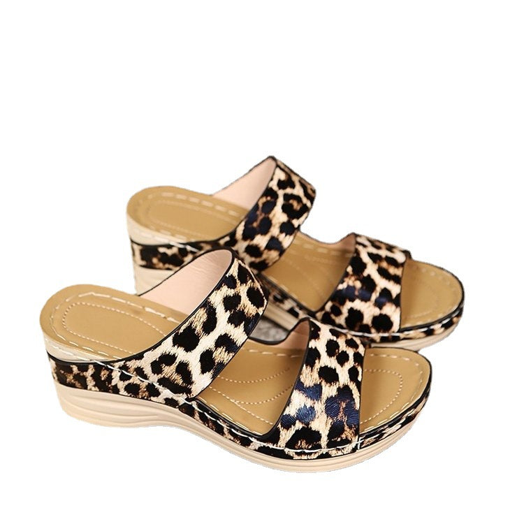 Damen Wedge-Pantoletten mit floralem Dekor und animalischem Muster R&B