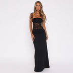 Damen Elegantes Maxikleid mit transparentem Oberteil und figurbetontem Design R&B