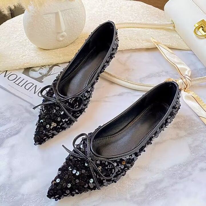 Damen funkelnde Ballerinas mit spitzem Zehenbereich und dekorativem Paillettenschmuck R&B