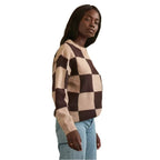 Damen modischer Pullover mit grafischem Karomuster und Rundhalsausschnitt R&B