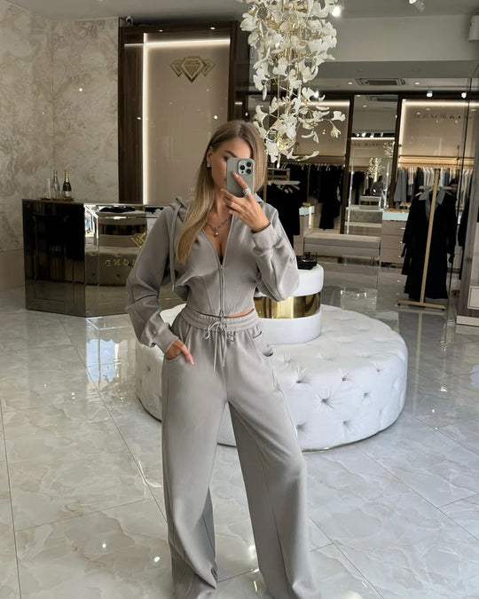 Damen Bicolor Kapuzenanzug mit weitem Schnitt und elastischem Bund R&B