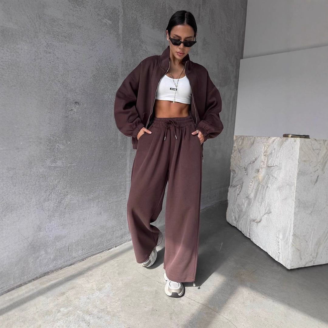 Damen sportliches Baumwoll-Jogginganzug mit lässiger Passform und praktischen Taschen R&B