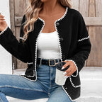 Damen lässige oversized Jacke mit kontrastreichem Saum R&B