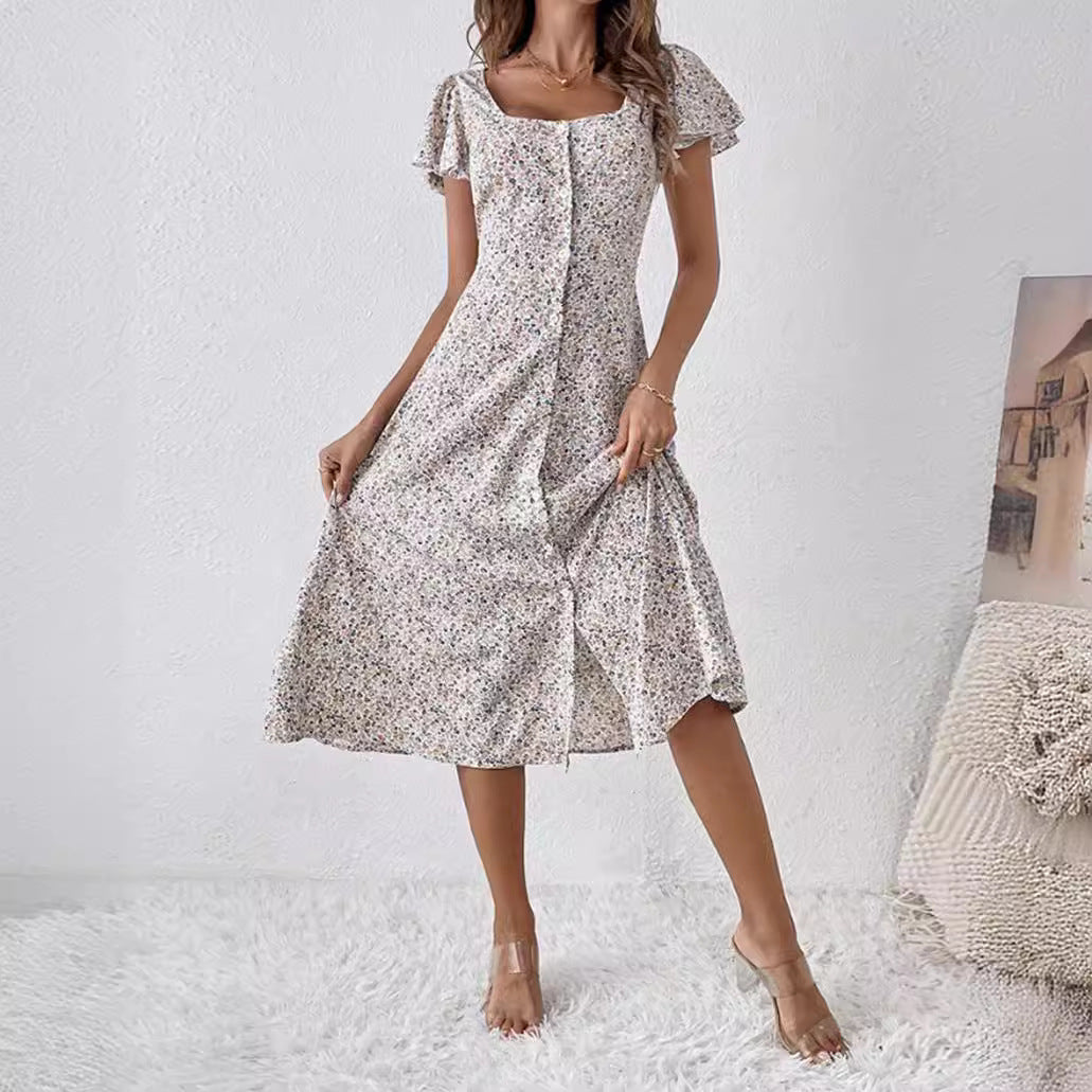 Damen Midi-Kleid mit femininen Rüschendetails und Knopfverschluss Heidi-Mode