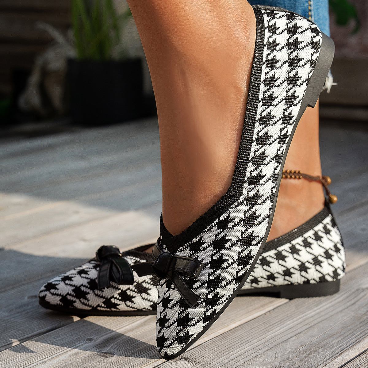 Damen spitze Ballerinas mit modischem Punkte-Muster und eleganten Schleifen R&B