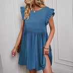 Damen Sommerkleid mit voluminösen Rüschen und schwingendem Rock R&B