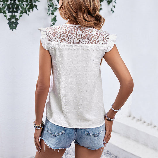 Damen Blusentop mit Rüschendetails und floralen Spitzenakzenten R&B