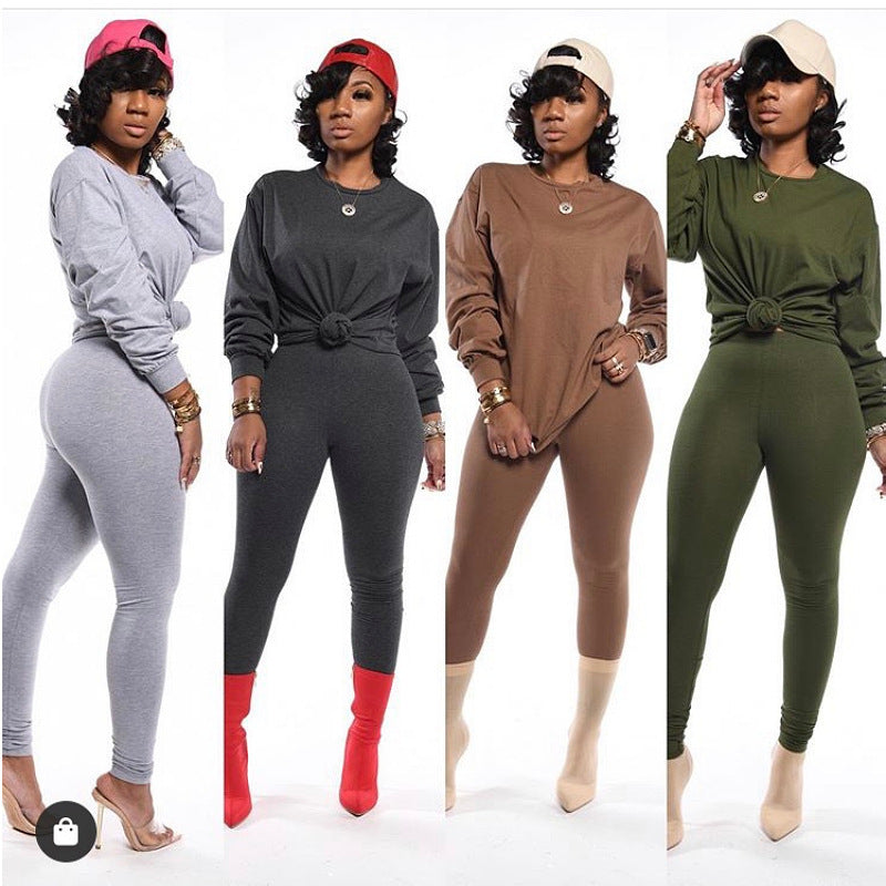 Damen Langarm Schlafanzug Set mit elastischen Hosen R&B