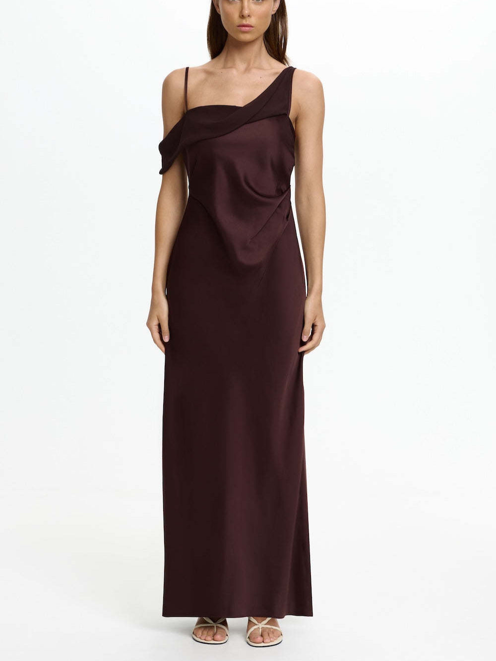 Damen Elegantes Maxikleid mit asymmetrischem Oberteil und fließendem Schnitt R&B