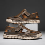 Damen Luftige Ledersandalen mit verstellbarem Klettverschluss R&B