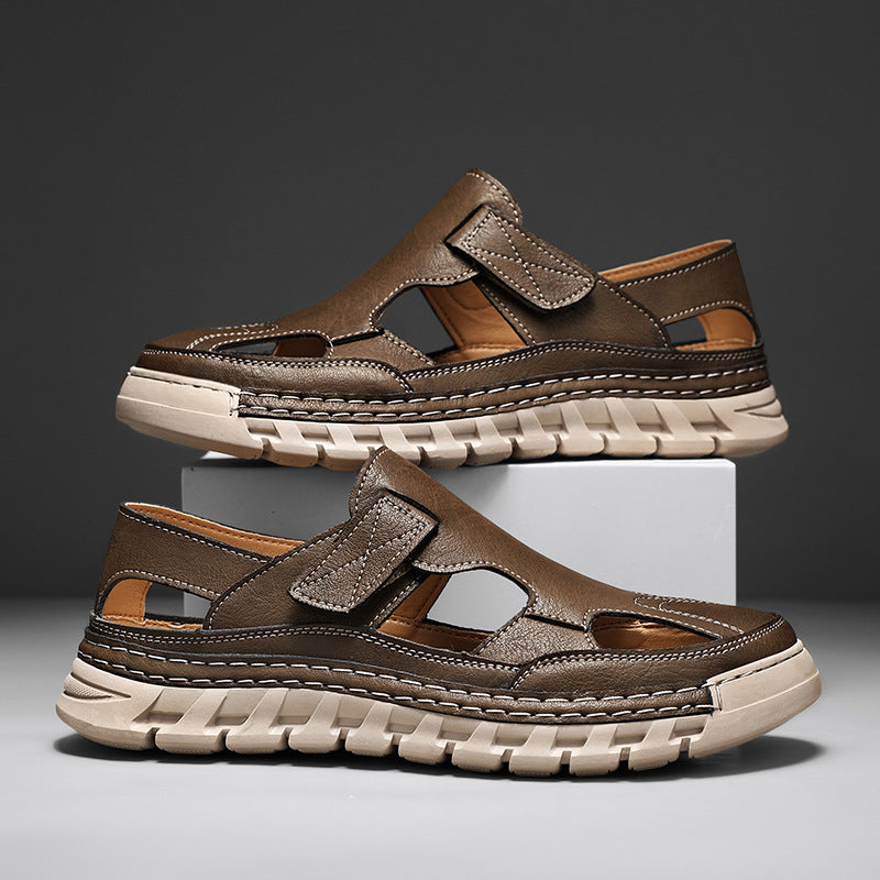 Damen Luftige Ledersandalen mit verstellbarem Klettverschluss R&B