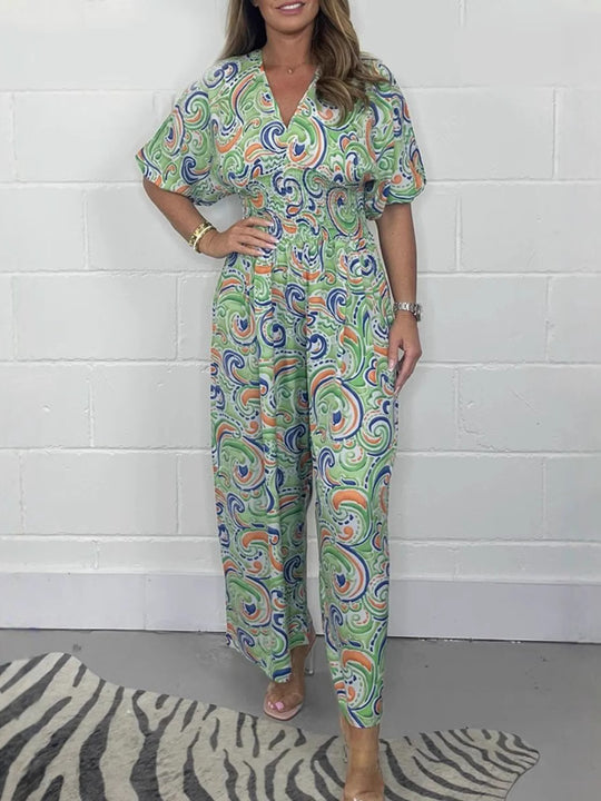 Damen Fließendes Jumpsuit mit elegantem Paisleymuster und Taillierung R&B