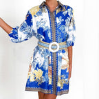 Damen Blusenkleid mit floralem Muster und Taillengürtel EB