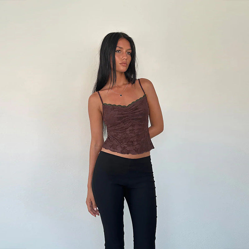Damen Spitzen-Crop-Top mit floralem Design R&B