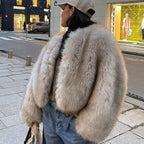 Damen Flauschige Kurzjacke aus Kunstpelz mit voluminösen Ärmeln