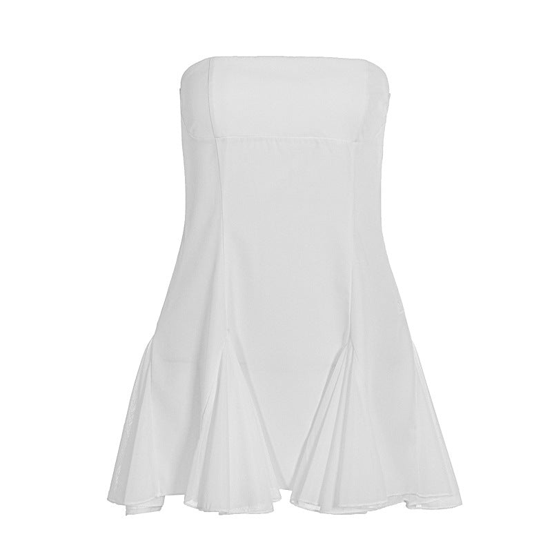 Damen elegantes trägerloses Kleid mit fließendem Rock und modischen Falten R&B