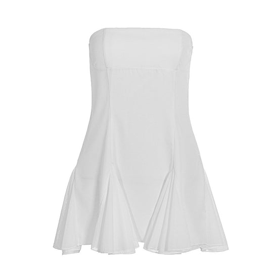 Damen elegantes trägerloses Kleid mit fließendem Rock und modischen Falten R&B