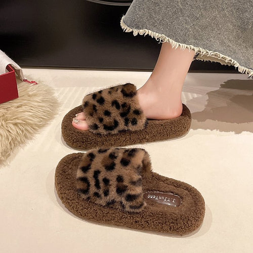 Damen Flauschige Hausschuhe mit tierischem Muster R&B