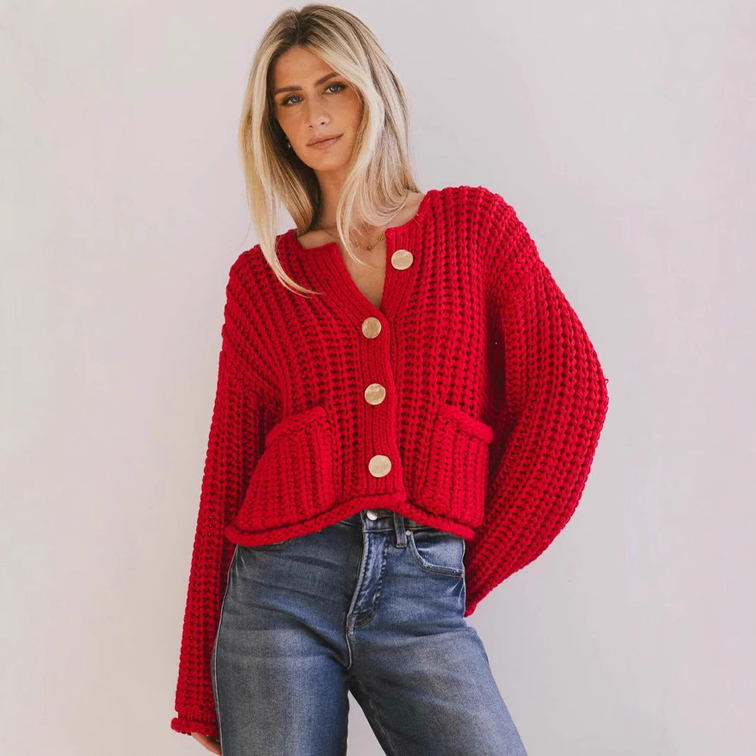Damen Strickjacke mit dekorativen Knöpfen und praktischen Taschen R&B