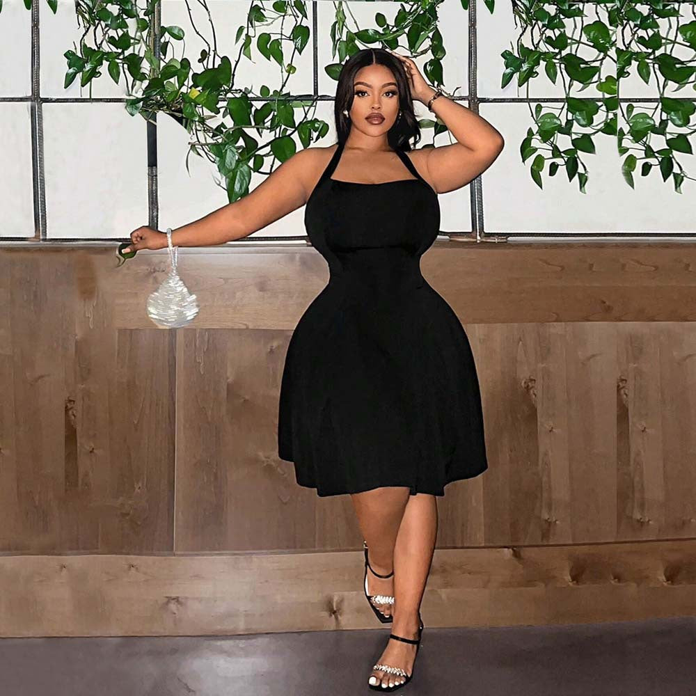 Damen A-Linien Freizeitkleid mit schulterfreiem Design und schwingendem Rock R&B