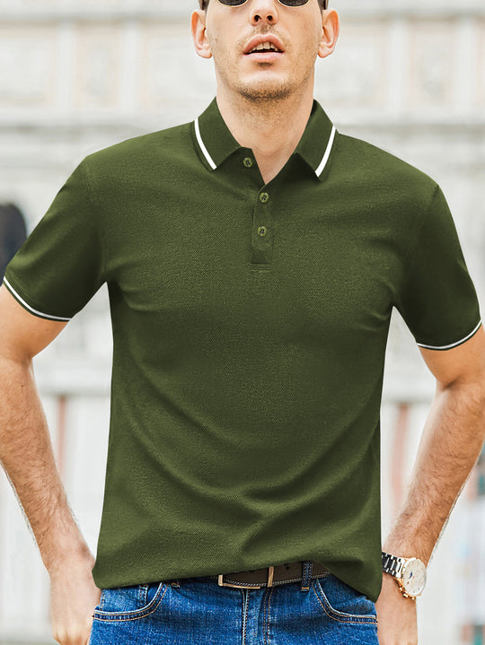 Herren Kurzarm-Polohemd mit modernem Bicolor-Kragen und atmungsaktiver Baumwollqualität R&B