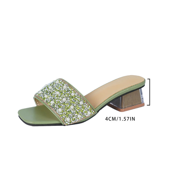 Damen Glamouröse Riemchen-Sandalen mit funkelndem Strass und elegantem Blockabsatz R&B