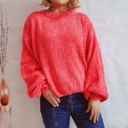 Damen Grobstrickpullover mit romantischem Rippenmuster und weiten Ärmeln R&B
