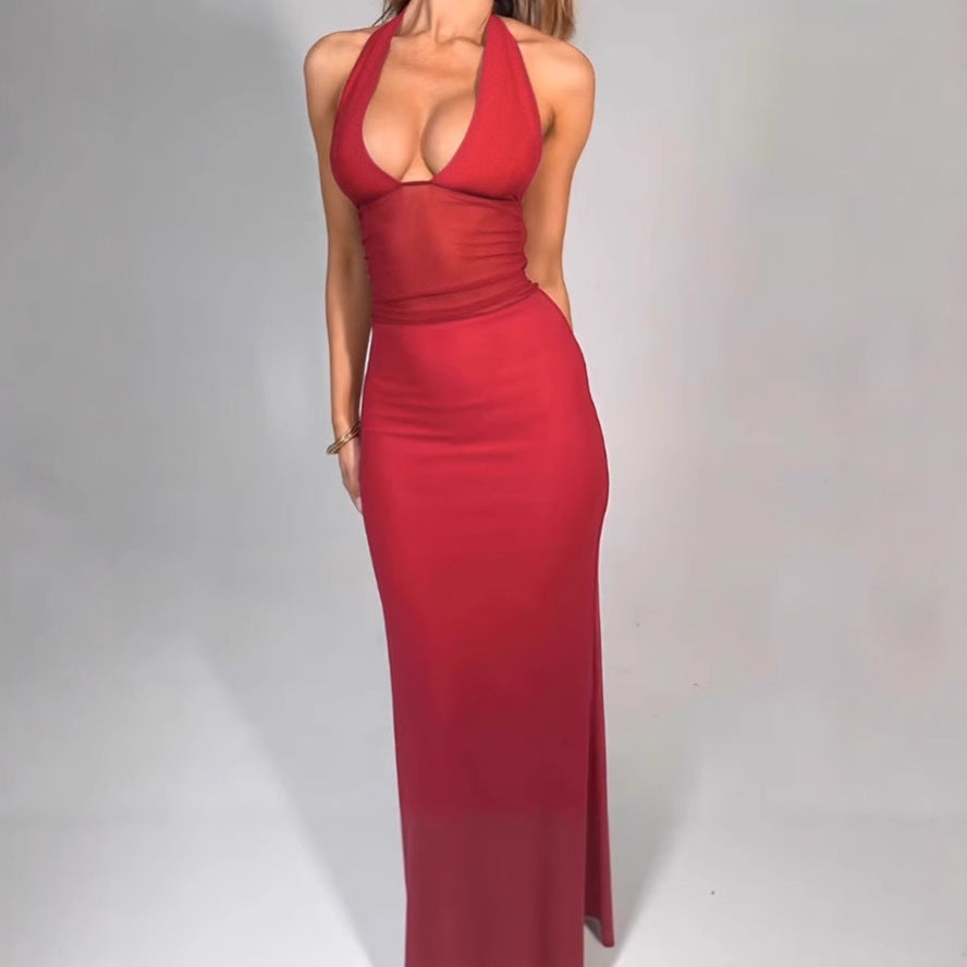 Damen Elegantes Abendkleid mit tiefem V-Ausschnitt und figurbetontem Schnitt R&B
