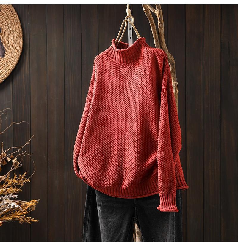 Damen Oversized Strickpullover mit hohem Kragen R&B