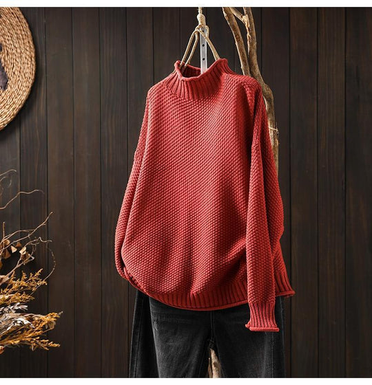 Damen Oversized Strickpullover mit hohem Kragen R&B