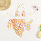Damen Triangel-Bikini-Set mit floralem Wickeltuch
