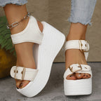 Damen Wedge-Sandalen mit dekorativen Schnallen und flexiblem Fußbett R&B