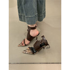 Damen elegante Slingback Pumps mit Kroko-Elementen und Schlangenmuster R&B