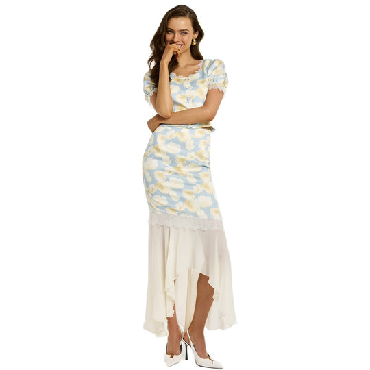 Damen elegantes Kleid mit asymmetrischem Saum und floralem Muster R&B