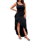 Damen elegantes Maxikleid mit asymmetrischem Saum und Rüschendetails R&B