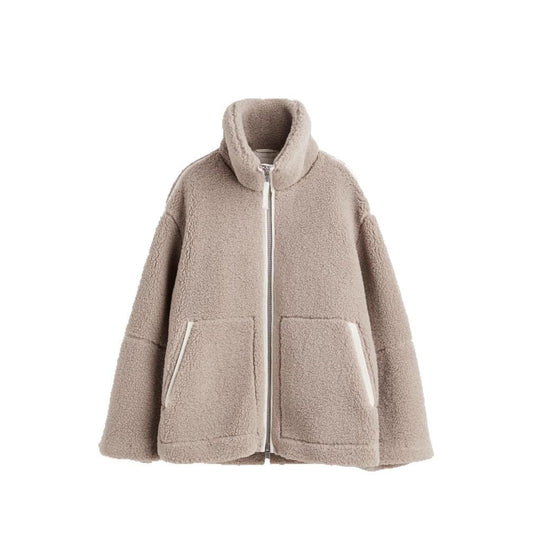 Damen oversized Fleecejacke mit hochschließendem Kragen und praktischen Taschen R&B