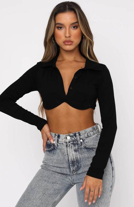 Damen figurbetontes Langarmshirt mit klassischem Kragen R&B