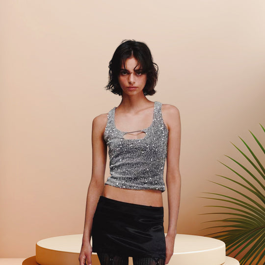 Damen Funktionsreiche Strass-Pailletten Top R&B