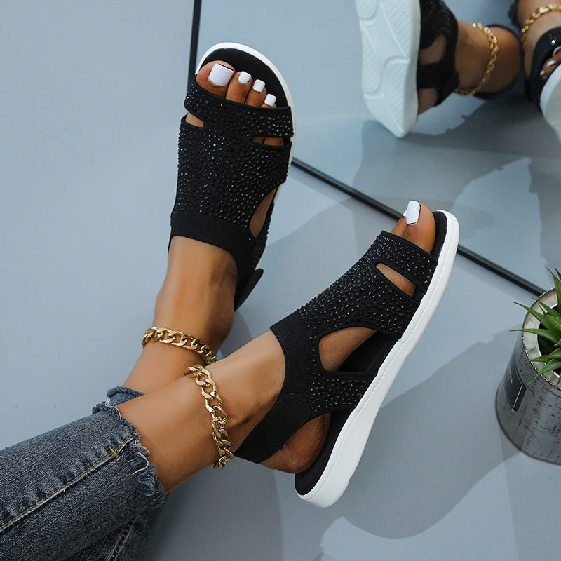 Damen Sportliche Sandalen mit strassbesetztem Obermaterial und flexiblem Riemendesign R&B