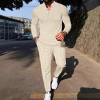 Herren lässiges Langarm-Set mit Knopfdetails und praktischen Taschen R&B