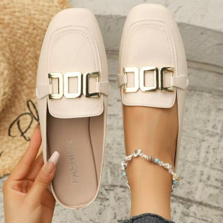 Damen elegante Mokassins mit goldene Schnallenakzent R&B