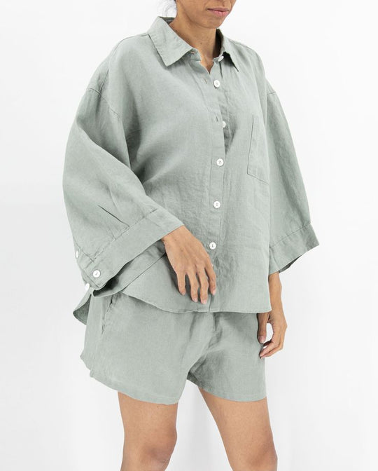 Damen Lässige Leinenbluse mit bequemen Schnitt und praktischen Taschen R&B