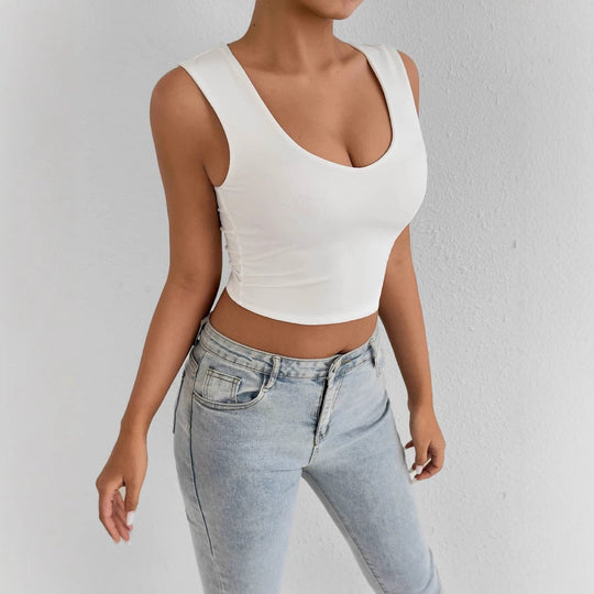 Damen Crop-Top mit V-Ausschnitt und raffinierten Seitenschlitzen R&B