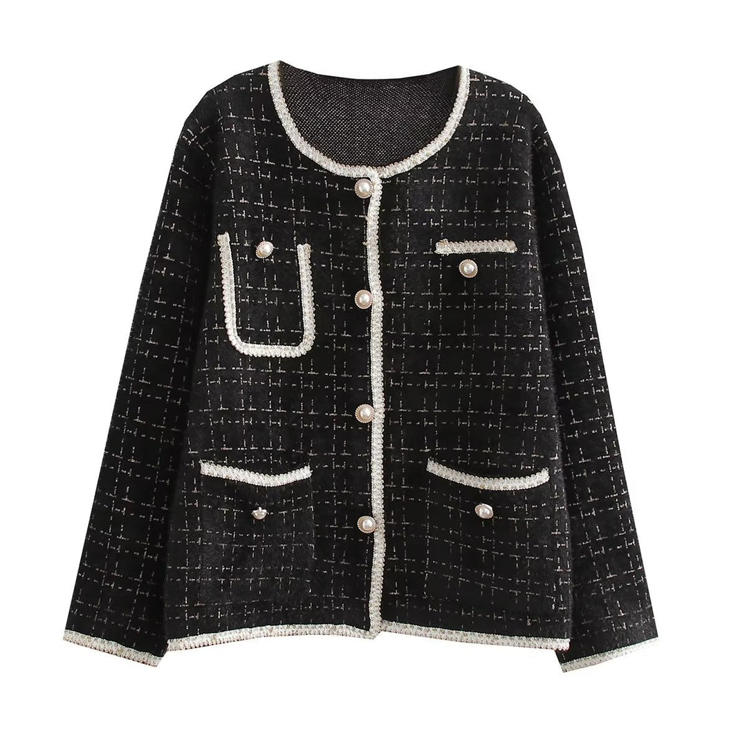 Damen Strukturierte Bouclé-Jacke mit dekorativen Perlen und Taschen R&B