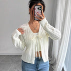 Damen Strickjacke mit modischem Kordelzug und feiner Netzstruktur R&B