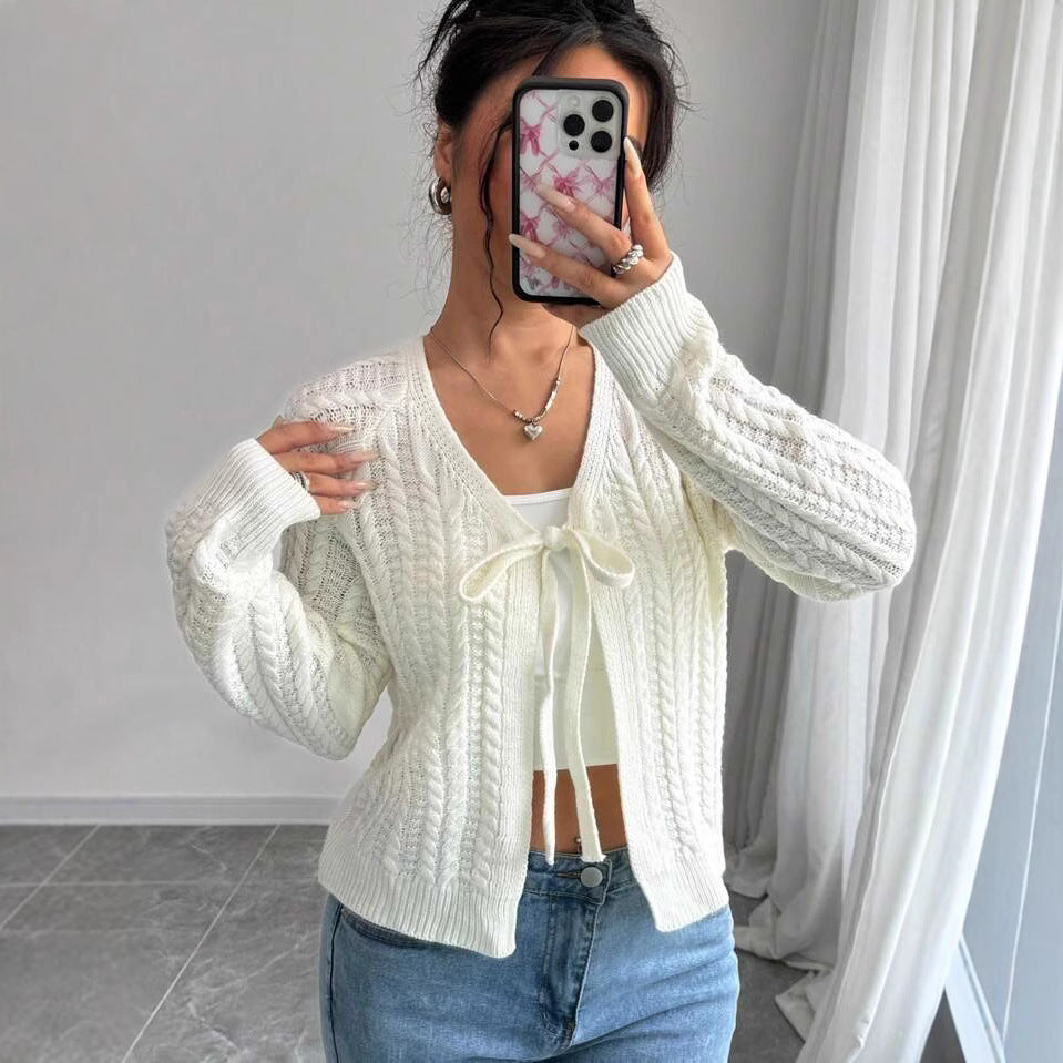 Damen Strickjacke mit modischem Kordelzug und feiner Netzstruktur R&B